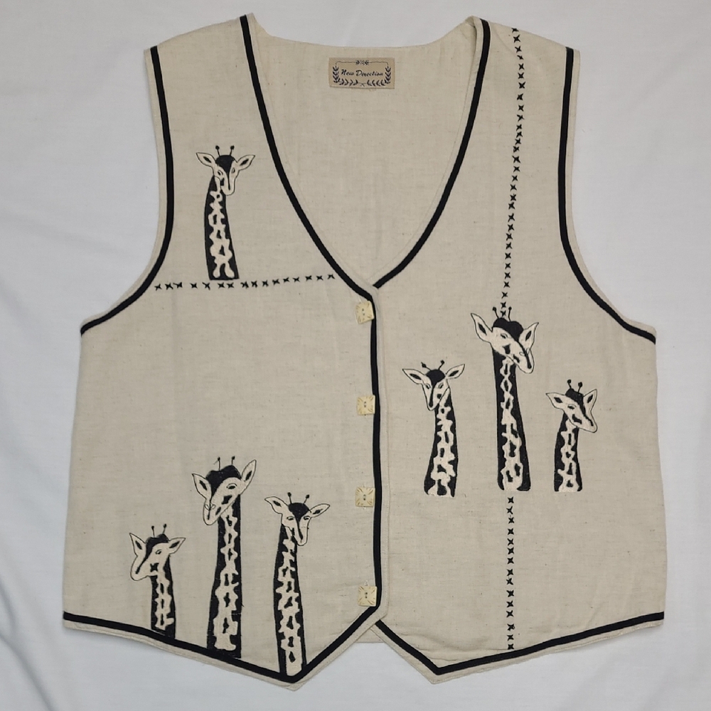 New directions unique Cream and black Giraffe Embroidered Vest - Picture 1 of 9